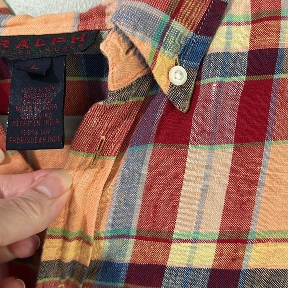 Ralph Ralph Lauren Linen Top Button Down Collared Plaid Shirt - Picture 13 of 15